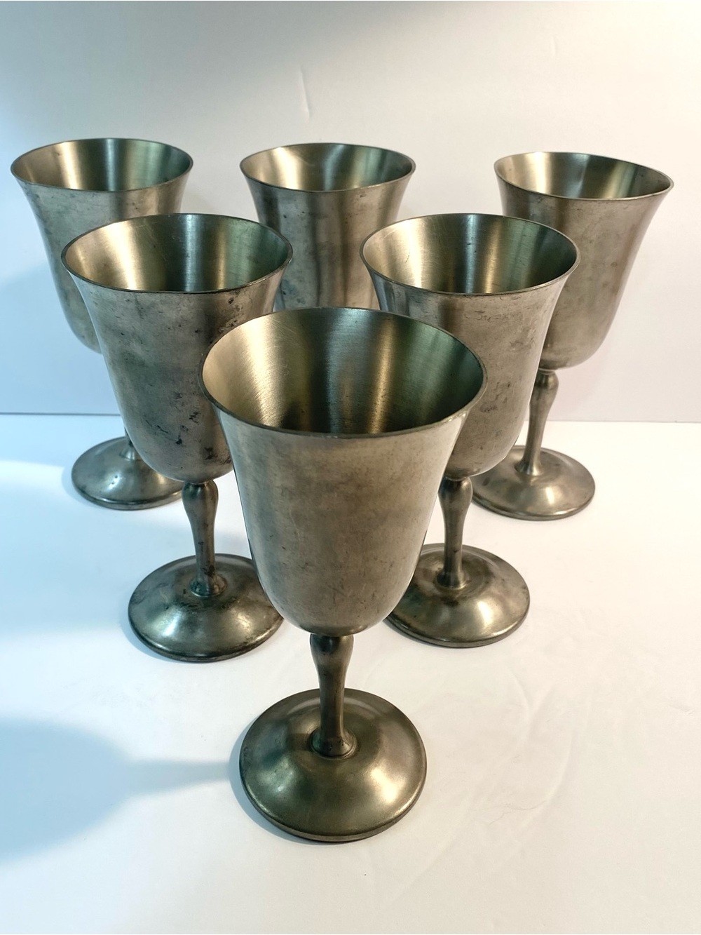 Set of 6 Vintage Marshall Field’s 7” Pewter 222 Wine Goblets Medieval Gothic